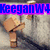 A pixelated animation of a blocky character with a brown box-like head and body, performing a sequence of arm and head movements against a gray textured background.