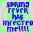 Blue pixelated text reads "SPRING FEVER HAS INFECTED ME!!!!!" on a green background with pink circular patterns.