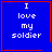 Four blue square with red borders display "I love my soldier" text; top-right has a red heart, bottom-right has a red starburst symbol