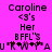 Pixelated text on bright pink background with two identical side-by-side layouts of 'Caroline <3's Her BFFL's' and a of symbols below