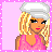 Pixel art contact sheet showing four frames of a female character with blonde hair, white beret, pink top, and black pants against a light purple background.