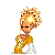 Pixelated icon of a blonde figure in golden attire with text reading 'Ruler Of My Little World' on white background.