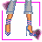 Animated contact sheet of a pixel-art doll icon with pink borders, showing multiple frames including full-body views, close-ups, and text elements spelling 'I'm going crazy i need to be your lady' in various styles.