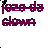 Pixelated text in magenta and dark purple on a light gray background, with two lines of stylized lowercase letters.