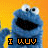 A 3x3 contact sheet of animated frames featuring Cookie Monster from Sesame Street, with text and heart symbols changing across frames against an orange background.