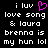 Pixelated text on black background with pink heart symbol replacing 'love' in 'i luv love song & laura brenna is my hun lol'