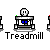 Pixelated icon of a treadmill with a small figure on it, labeled 'Treadmill' below; the figure's head has green and red dots that change position across frames.