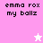 Pixelated text 'emma rox my ballz' on pink and white backgrounds with a star icon changing color.