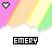Pixelated icon with pink, orange, yellow, and green diagonal stripes on a white cloud-like base; heart symbol above text "EMERY" in various color schemes.