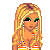 Pixel art of a blonde woman with green eyes and earrings, a person in striped shirt and jeans, and two feet in brown boots on white background.