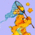 A pixelated animated icon featuring a yellow Care Bear character holding a blue fishing net with three orange fish, alongside green text reading "Original Icons .com" on a dark background.