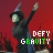 Animated contact sheet showing two frames of a pixelated witch character with raised arms against red background, displaying text "DEFY GRAVITY" in alternating white and green lettering.