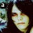six pixelated images showing a person with dark hair and light skin, with text and symbols in corners and bottom