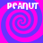 Four identical pixelated spiral patterns in alternating pink and blue hues with 'PEANUT' text above each spiral on a solid pink background.