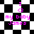 Pixelated icon with pink text 'I <3 my baby James' over black-and-white checkered background, alternating between static and distorted patterns.