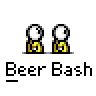 Animated contact sheet of 11 frames showing two yellow stick figures interacting with a brown object against gray background, each frame labeled "Beer Bash" text below.