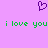 Purple pixelated heart symbol above green text reading 'i love you i love you' on a solid light purple background.