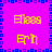 A static pixel art image with a bright purple background and blue border, displaying four identical yellow text elements arranged in a pattern