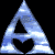 A triangular shape with a cloud-like texture and black cutouts forming an 'A' and heart symbol, displayed in multiple positions