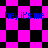 A static image with a black and bright pink checkered background, featuring four instances of blue text reading 'hey it's me' arranged in two