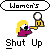 pixelated icons showing a blonde woman with purple clothing holding a microphone, with text and symbols changing across frames