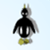 Pixelated figure with black torso, white eyes, yellow feet, and gray wings against light blue background.