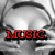 Black-and-white image of a person's upper chest and shoulders with red text overlays reading MUSIC, TATTOOS, and LOVE in separate frames.