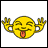 Yellow emoji face with closed eyes, tongue out, and raised hands in two distinct poses across four