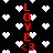 A black background with white pixelated hearts and vertical red text reading LOVE <3, where the <3 symbol is a stylized heart.
