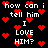 Pixelated text and red heart symbols on a black background, with repeated phrases about loving someone.