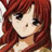 A 48x48 pixel buddy icon featuring a red-haired anime character on the left and text elements on a black background to the right, displayed as part of an animated contact sheet with two visible frames.