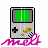 Pixelated Game Boy icons with colored screens and buttons, each paired with a stylized text signature in varying colors.