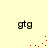 Four identical pixelated 'gtg' text icons arranged in a on a pale yellow background with scattered red dots