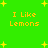 Green background with yellow pixelated text "I Like Lemons" repeated four times and scattered yellow star shapes.