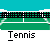 Pixelated tennis scene with two players on a green court, blue rackets, white balls, and 'Tennis' text below each frame.