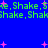 Blue background with green text repeating 'Shake, Shake' and pink star shapes scattered throughout.