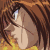 Pixelated anime-style character with brown hair and blue eyes, shown in four sequential poses against a yellow-orange background.