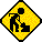Three yellow diamond-shaped road signs with black borders show a worker figure in different poses against a gray background.