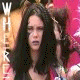 Four- of a woman with long dark hair in various poses and expressions, with vertical and horizontal text overlays