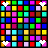 A contact sheet of 5 animated frames showing a grid of colorful squares with white heart icons at various positions, arranged in a 3x2 layout on a gray background.