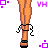 Pixel art contact sheet of a 3x3 grid showing multiple frames from an animated AIM buddy icon featuring a cartoon woman with brown curly hair, purple strapless top, and black skirt in various poses including standing, crying, and foot-focused views.