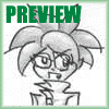 Two side-by-side cartoon-style character previews with green 'PREVIEW' text above each, showing grayscale and colored versions of a figure with spiky hair and glasses.