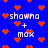 Blue background with red pixelated hearts and white text reading 'shawn + max' in a repeating pattern.