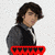 A pixelated figure with dark hair wears a gray jacket over a black vest and white shirt, shown in three views with changing text elements.