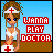 Pixel art contact sheet showing two frames of an animated buddy icon featuring a nurse character with brown hair, blue eyes, and red cross symbols on her headband and skirt against a light blue background.