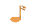 Pixelated musical note icons in orange and brown tones display varying orientations, stems, flags, and notehead shapes across six distinct frames.