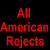 A 4-frame contact sheet of an animated AIM buddy icon featuring the band All American Rejects, with red text and four distinct group photos in a 2x2 grid layout.