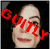 Pixelated static image of a person's face with red text overlaid on the left side, set against a black background.