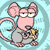 Animated contact sheet of a pink cartoon mouse holding a yellow object against a light blue background with circular patterns.