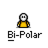 Animated contact sheet of a yellow stick figure icon with white head and black outline, showing multiple frames including static poses, blue particle effects, and arm movements against gray background.